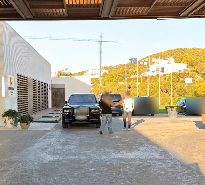 Rolls-Royce Cullinan handover at the customer’s hotel, Eurostars Sitges, with faces obscured for privacy