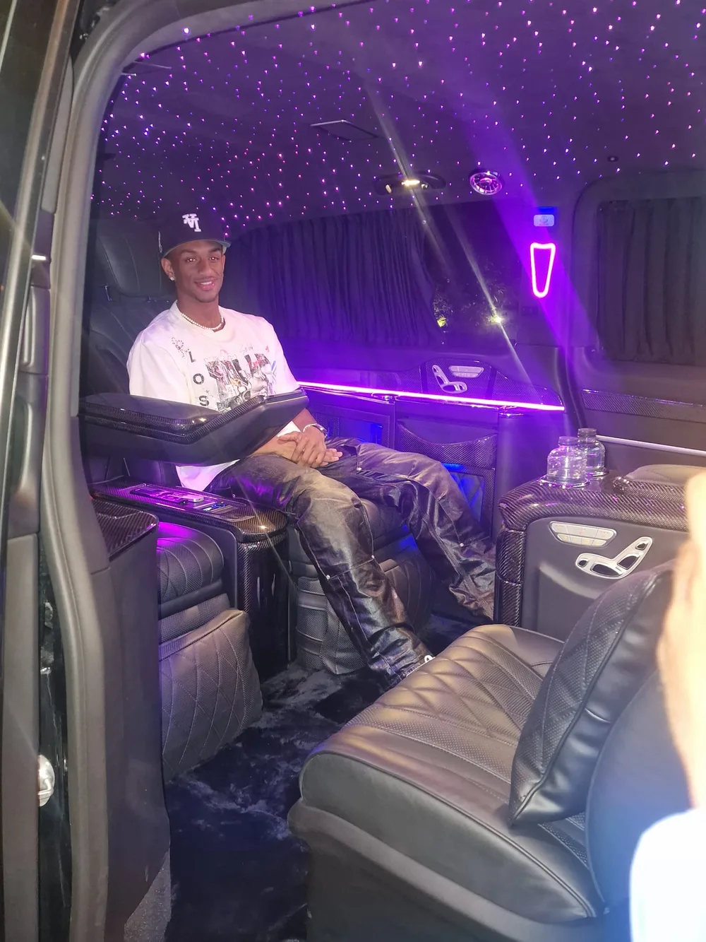 Alejandro Balde, FC Barcelona left-back, seated inside an Ultra Lux VIP Van with a starlight ceiling